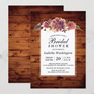 Floral Rustic Barn Wood Bridal Shower Invitation