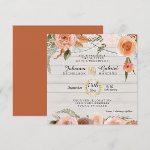 Floral Rustic Blush Burnt Orange Wood Leaf Foliage Invitation