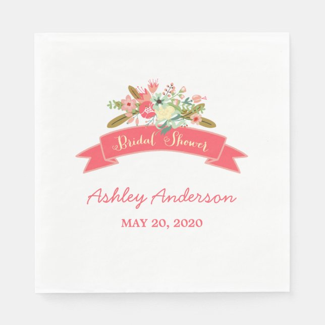 Floral Rustic Bridal Shower Paper Napkins (Front)