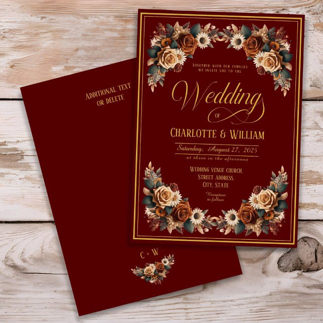 Floral Rustic Chic Burgundy Wedding  Invitation (Creator Uploaded)