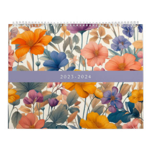 Floral rustic colourful bohemian botanical calendar