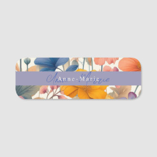 Floral rustic colourful bohemian botanical name tag