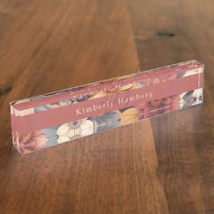 Floral rustic colourful bohemian botanical nameplate