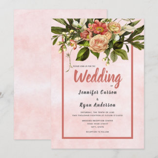 Floral Rustic Country Garden Coral Cream Wedding Invitation