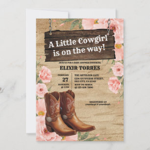 Floral Rustic Cowgirl Boots Baby Shower Invitation