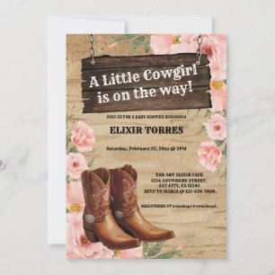 Floral Rustic Cowgirl Boots Baby Shower Invitation