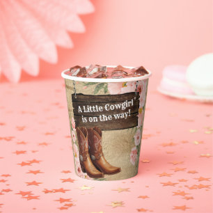 Floral Rustic Cowgirl Boots Baby Shower Paper Cups