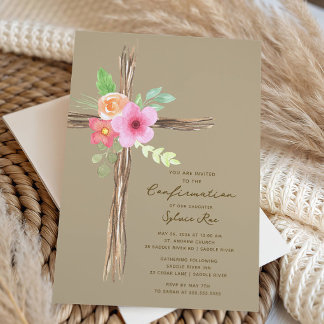 Floral Rustic Cross Confirmation Invitation