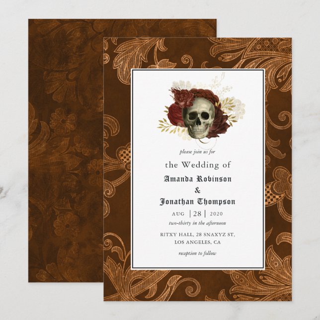 Floral Rustic Damask Gothic Wedding Invitation (Front/Back)