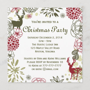 Floral Rustic Deer Christmas Party Invitation