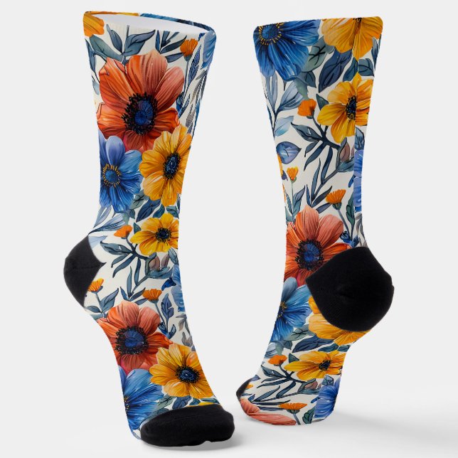  Floral rustic fashion retro pattern Socks (Angled)