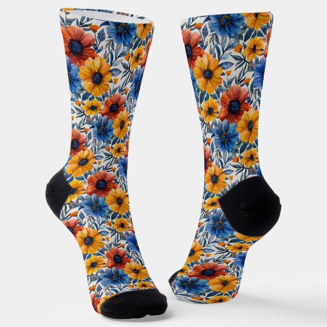 Floral rustic fashion retro pattern Socks (Angled)