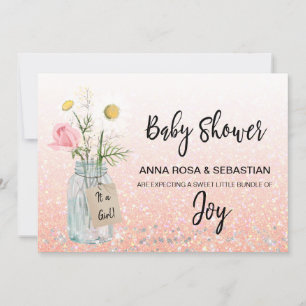 *~* Floral Rustic Glitter Mason Jar Baby Shower Invitation