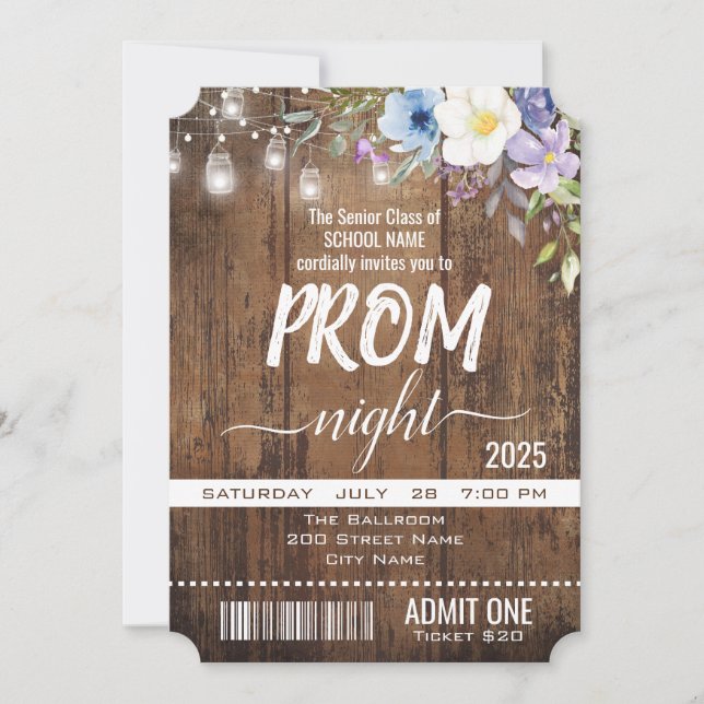 Floral Rustic Graduation Prom Night Ticket Invitation (Front)