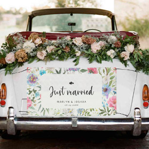 Floral Rustic Just Married Mr and Mrs Wedding Car Banner