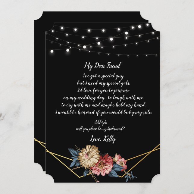 Floral Rustic Magnolia Strin will be my bridesmaid Invitation (Front/Back)