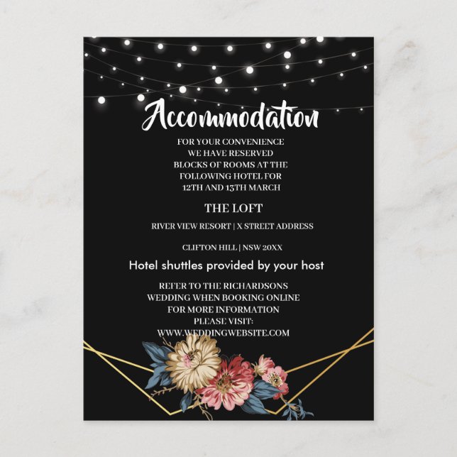 Floral Rustic Magnolia String LightAccommodation Announcement Postcard (Front)