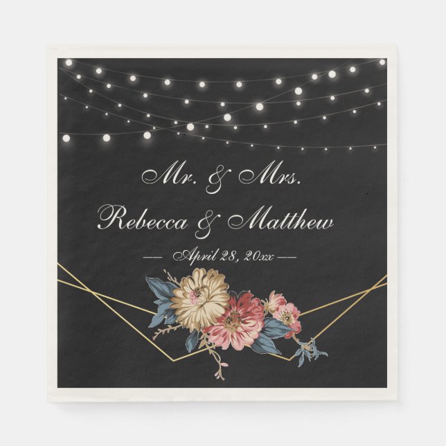 Floral Rustic Magnolia String Lights Napkin (Front)