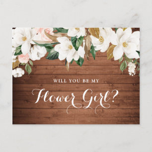 Floral Rustic Magnolia Wood Will You Be My Holiday Postcard