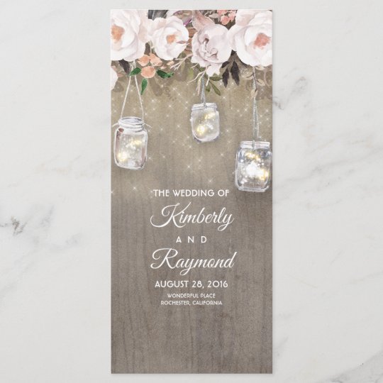 Floral Rustic Mason Jar Lights Wedding Programs Programme Zazzle