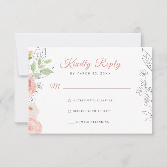 Floral rustic modern elegant watercolor wedding RSVP card (Front)