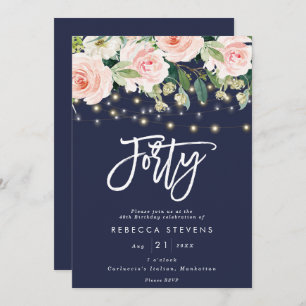 floral rustic navy 40th birthday invitation