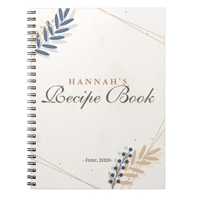 Floral Rustic Navy Blue Gold Bridal Shower Recipe Notebook (Front)