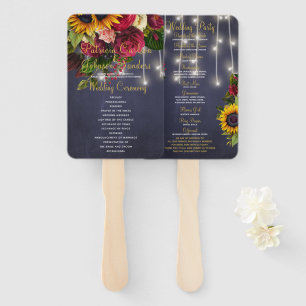 Floral rustic navy white lights wedding ceremony hand fan