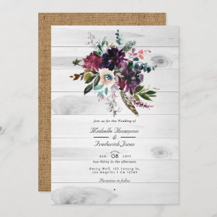 Floral Rustic QR Code RSVP Bohemian Wedding Invitation