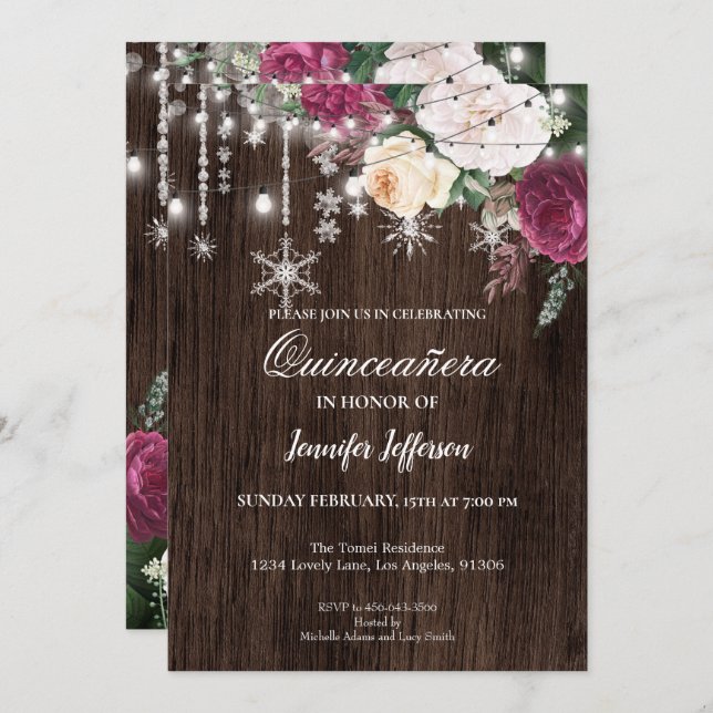 Floral Rustic Quinceanera Invitation (Front/Back)