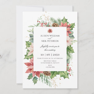 Floral Rustic Red and green wedding Invitation