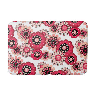 Floral rustic retro red and white bath mat
