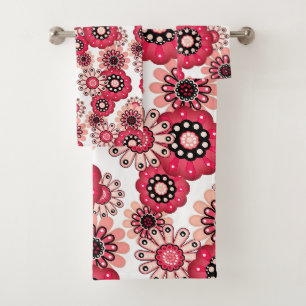 Floral rustic retro red and white bath towel set