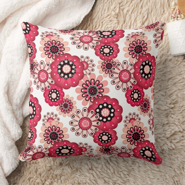 Floral rustic retro red and white cushion (Blanket)