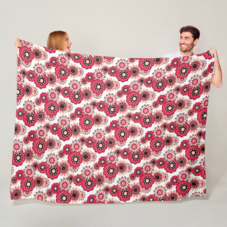 Floral rustic retro red and white fleece blanket