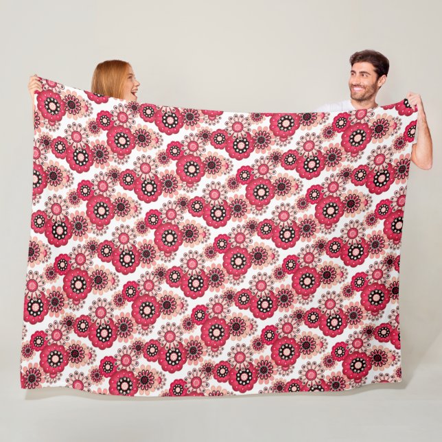 Floral rustic retro red and white fleece blanket (In Situ)