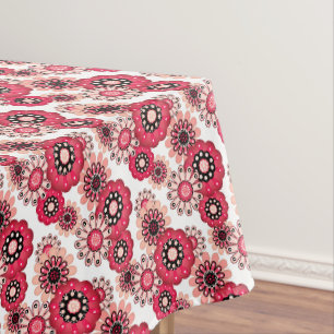 Floral rustic retro red and white tablecloth