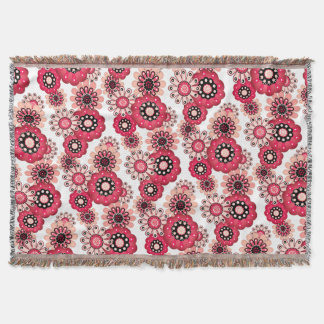 Floral rustic retro red and white throw blanket