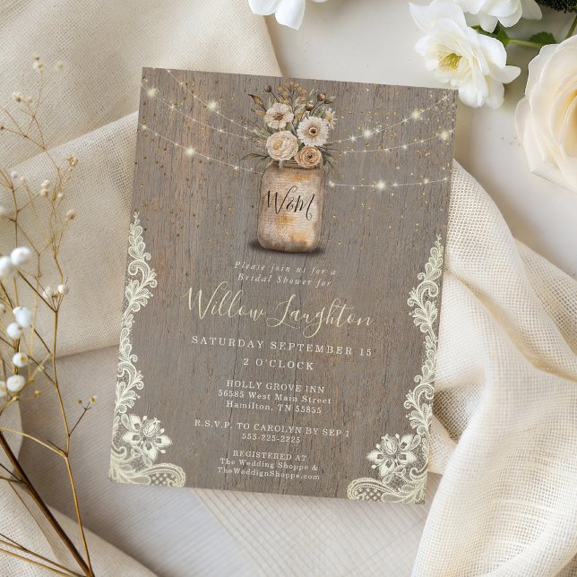 Floral Rustic String Light Bridal Shower Invite (Floral Rustic String Light Bridal Shower Invitation)