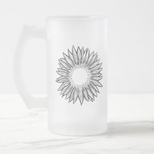 Floral Rustic Sunflower Hand Drawn Frosted Glass Beer Mug