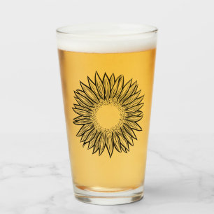 Floral Rustic Sunflower Hand Drawn Glass