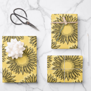 Floral Rustic Sunflower Hand Drawn Wrapping Paper Sheet