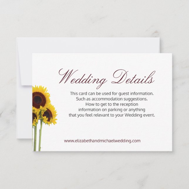 Floral Rustic Sunflower Wedding Details Card (Front)