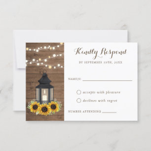Floral Rustic Sunflower Wood Lantern String Lights Invitation