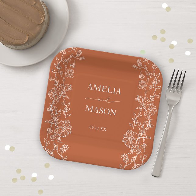  Floral Rustic Terracotta Paper Wedding  Plate (Floral Rustic Terracotta Paper Wedding Paper Plates)