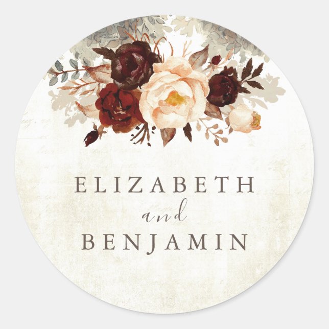 Floral Rustic Vintage Classic Round Sticker (Front)