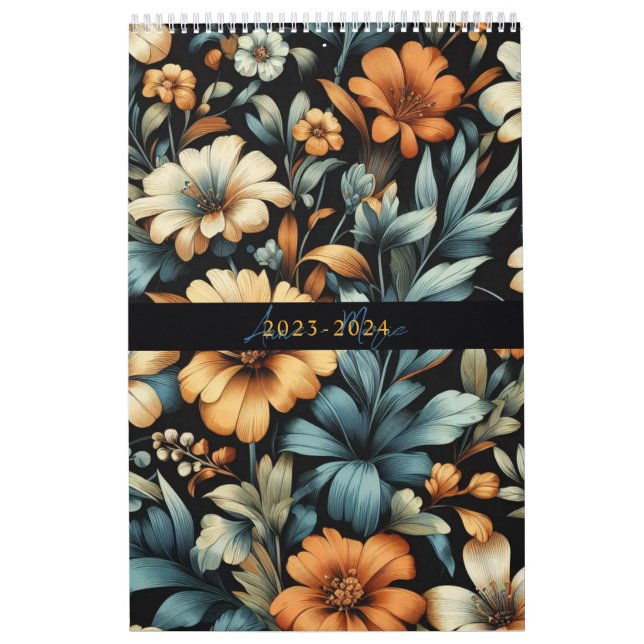 Floral rustic vintage elegant black calendar (Cover)