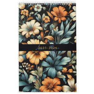 Floral rustic vintage elegant black calendar