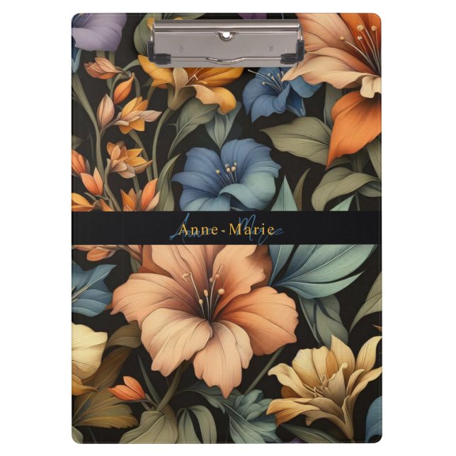 Floral rustic vintage elegant black clipboard (Front)