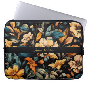 Floral rustic vintage elegant black laptop sleeve